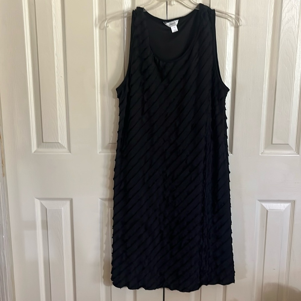 CJ BANKS  Black Sleeveless Ruffle A line Midi Sheath dress(229)